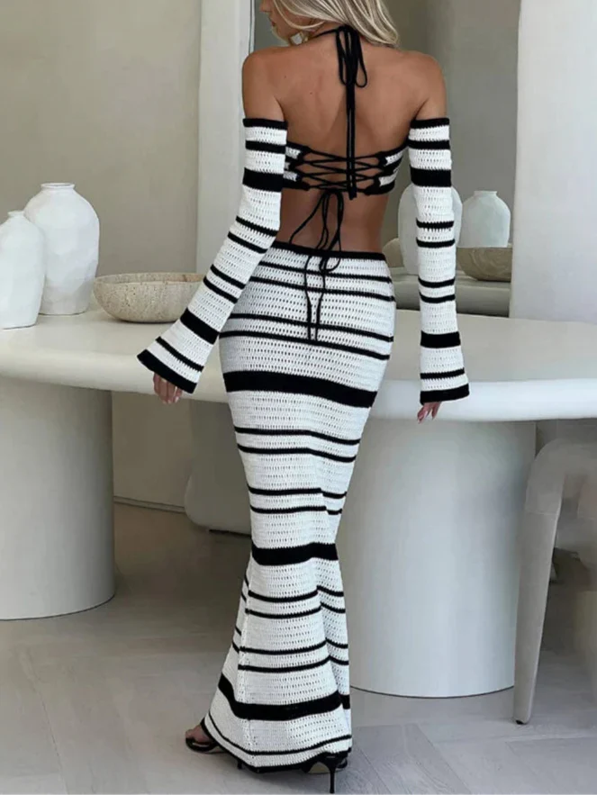 חליפת חוף פסים סרוגה- אתונה